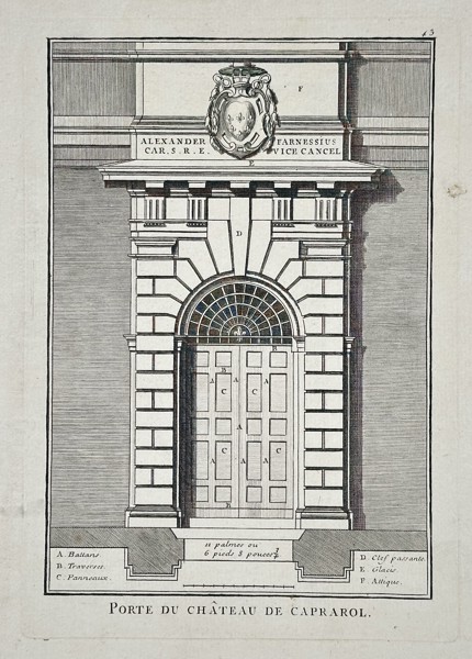 Giacomo Barozzi da Vignola (1507–1573) – Elevation of the Entrance Gate of the Villa Farnese at Caprarola – Copperplate engraving (c. 1750)