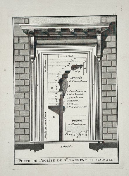 Giacomo Barozzi da Vignola (1507–1573) – Measured Elevation of the Doorway of San Lorenzo in Damaso, Rome – Copperplate engraving (c. 1750)