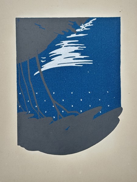 Gaston-Stéphane (fl. c. 1925) – Nocturnal Landscape at Cannes (Moonlight on the Water) – Color woodcut (c. 1925)