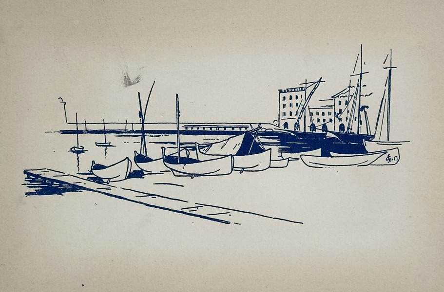 Maurice de Vlaminck (1876–1958) – Harbor Scene with Sailboats and Pier – Lithograph (c. 1930)