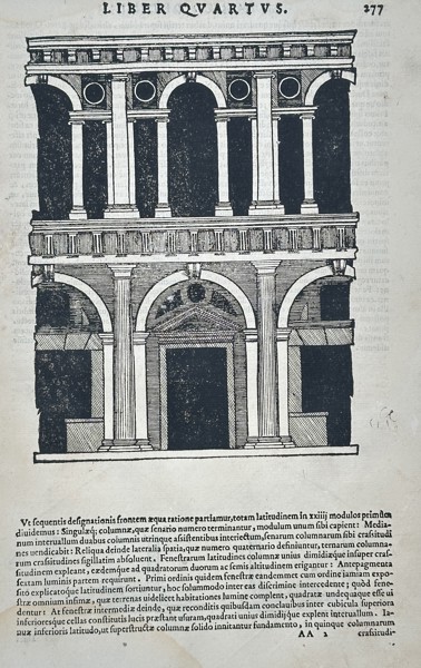 Sebastiano Serlio (1475–1554) – Two-Story Classical Façade from The Five Books of Architecture – Woodcut (1545)