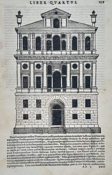 Sebastiano Serlio (1475–1554) – Three-Story Classical Palazzo Elevation from The Five Books of Architecture – Woodcut (1545)