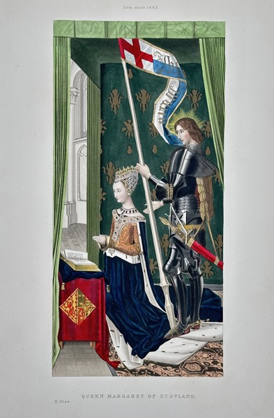 Henry Shaw (1800–1873) – Queen Margaret of Scotland and Saint George – Chromolithograph (19th Century)