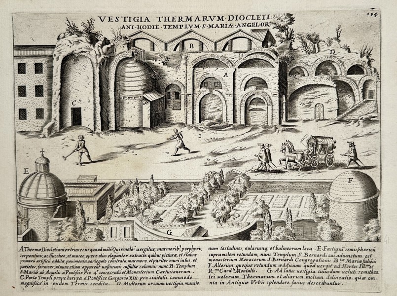 Giacomo Lauro (fl. 1600–1645) – Map of Rome: Remains of the Baths of Diocletian and Church of St. Mary of the Angels – Copperplate engraving (Early 17th Century)