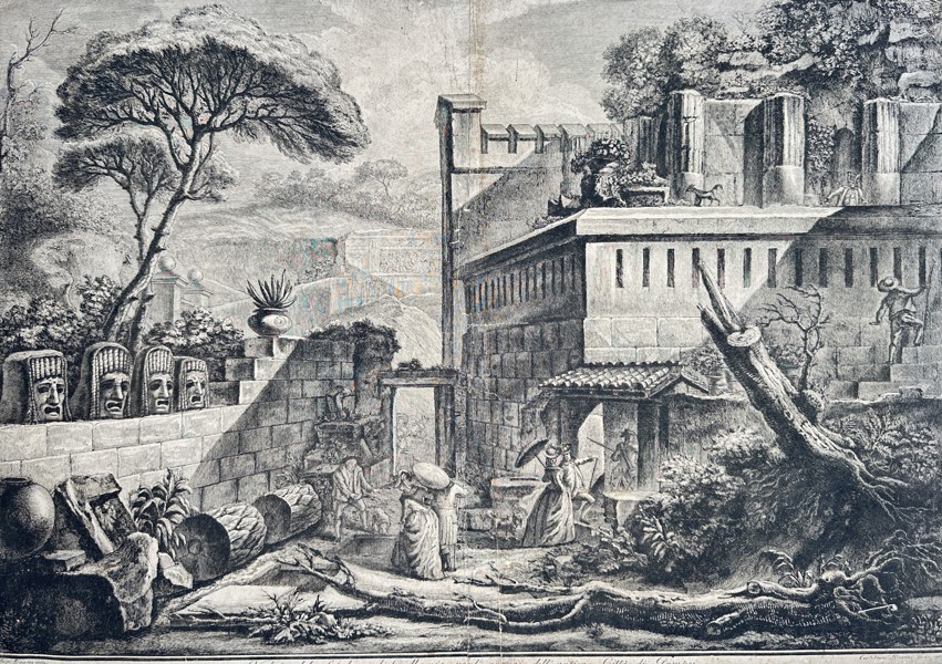 Francesco Piranesi (1758–1810) – View of the Island of the Monks, or a Large Part of the Ancient Casino of Pope Julius – Etching (Late 18th Century)