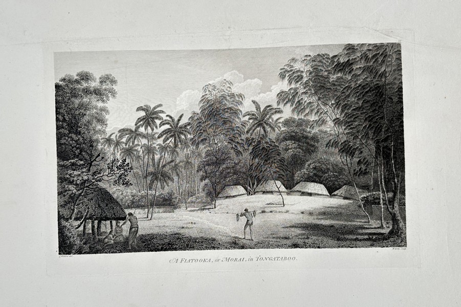 John Webber (1751–1793) – A Ceremonial Site (Marae) in Tavyoo (Polynesia) from Cook's Voyages – Engraving (c. 1785)