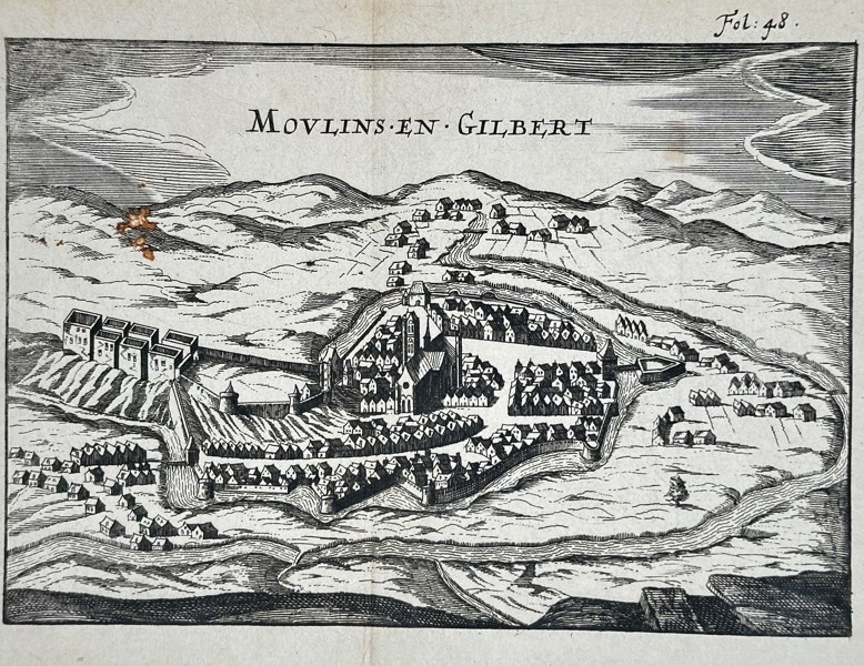 Christophe Nicolas Tassin (d. 1660) – Map of Moulins-Engilbert, France – Copperplate engraving (1636)