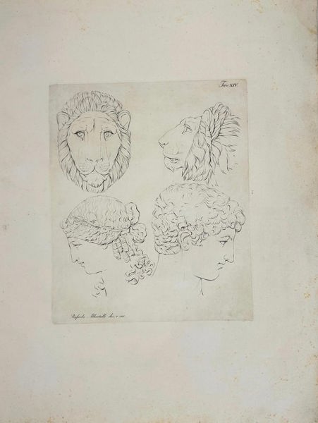 Giocondo Albertolli – Study of Lion and Human Heads - Large Antique Aquatint