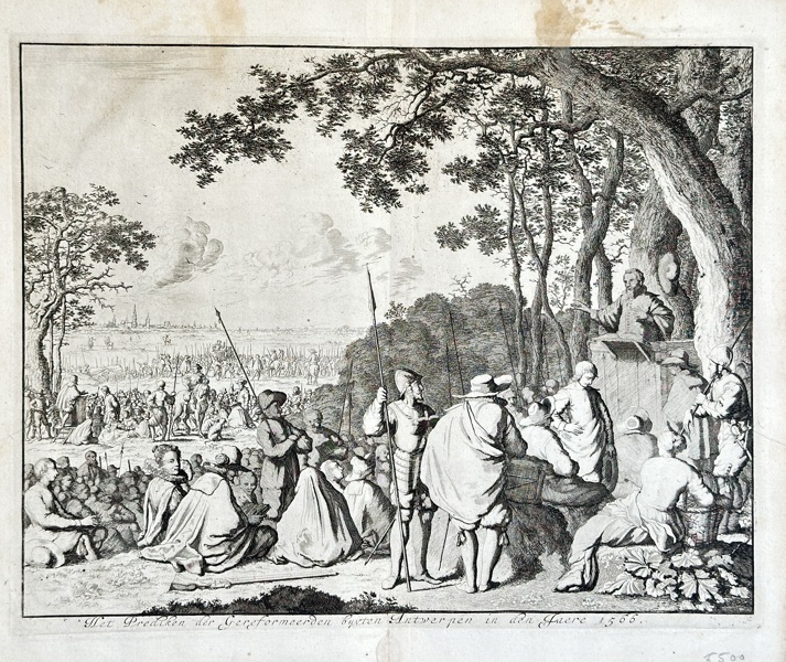 Jan Luyken (1649–1712) – The Preaching of the Reformed outside Antwerp in the Year 1566 – Engraving (1685)