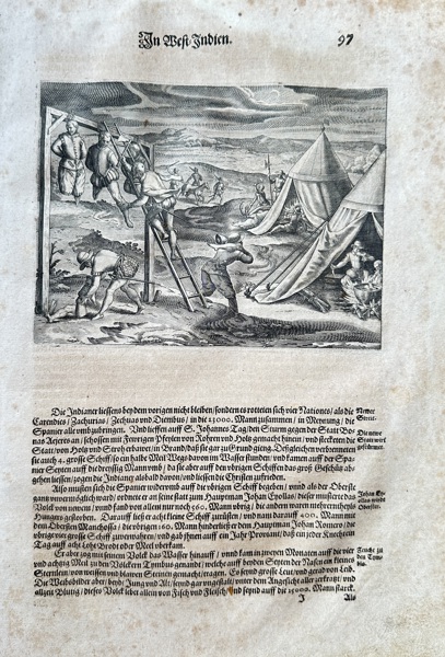 Johann Ludwig Gottfried (c. 1584–1633) and Theodor de Bry (1561–1623) – West Indies Camp Scene – Engraving (c. 1631)