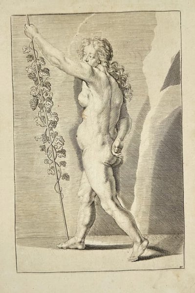 Frederick de Wit (1629–1706) – Allegorical Nude with Vine Staff – Engraving - (17th)