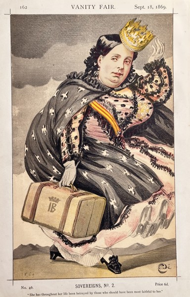 James Jacques Tissot (1836–1902) – Sovereigns, No. 2: Isabella II, Queen of Spain – Chromolithograph (September 18, 1869)