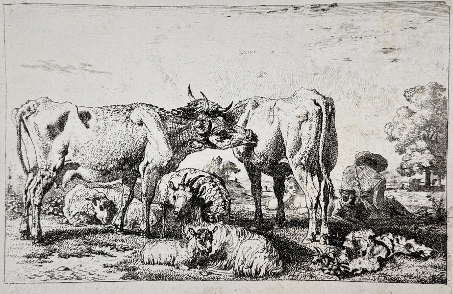 Jean-Louis Demarne (1752–1829) - Etching - Two cows in a landscape