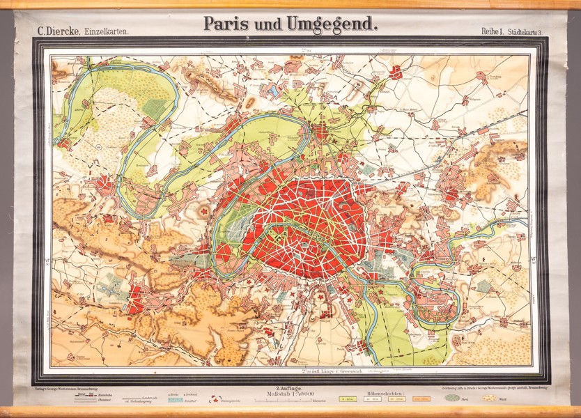 Carl Diercke - Map of France - Paris lithography first half of the 20th century