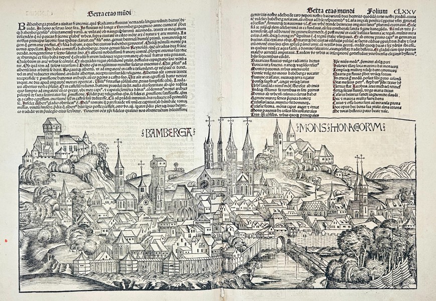 Hartmann Schedel (1440-1514)  – Germany - View of Bamberg and Mons Honagorum