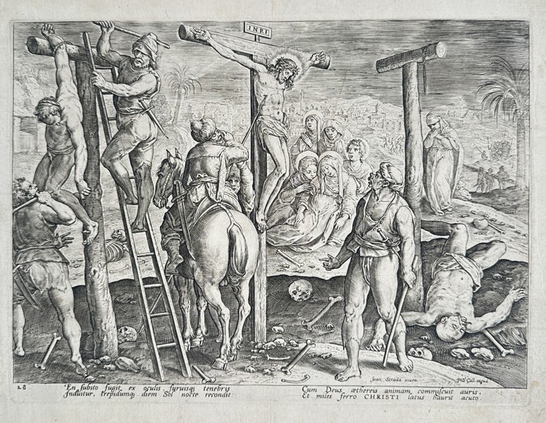 Philips Galle (1537–1612) – The Crucifixion with the Thieves – Copperplate engraving (16th Century)