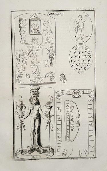 Bernard de Montfaucon (1655–1741) – Abraxas, Gnostic Figures, and Inscriptions – Copperplate engraving (c. 1719–1724)