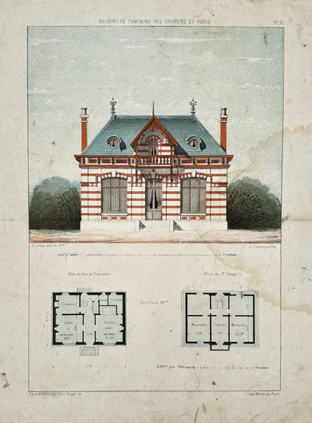 Victor Petit (1817–1871) – Country House in the Environs of Paris (Maisons de Campagne) – Hand-colored lithograph (19th Century)