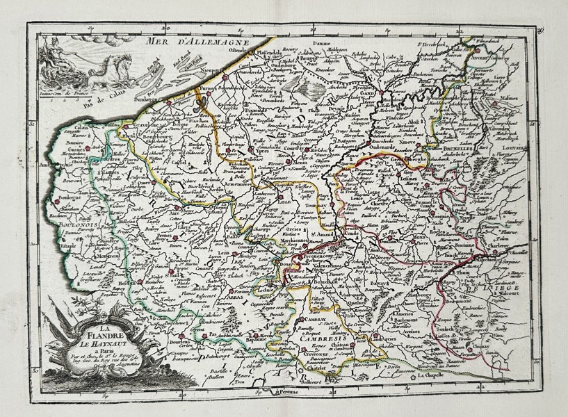 Georges-Louis Le Rouge (c. 1712–1779) – Map of Flanders, Hainaut, and Artois – France, Belgium, and Netherlands – Hand-colored copperplate engraving (18th Century)