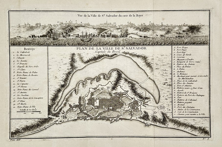 Jacques-Nicolas Bellin (1703–1772) – Map of The City of Salvador, Capital of Brazil – Engraving (circa 1750)