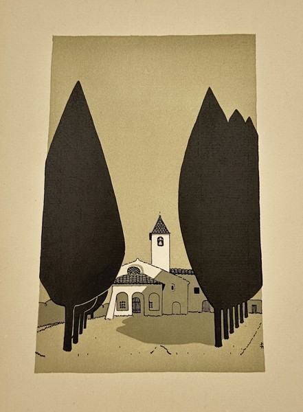 Archibald Bertram Webb (1887–1944) – Landscape with Church – Woodcut (1920s)