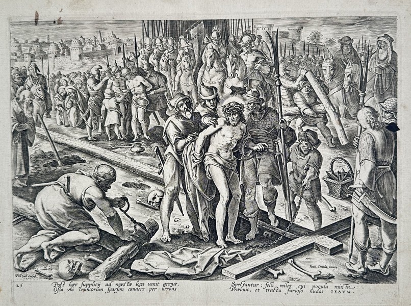 Adriaen Collaert (1560–1618) - Nailing Christ to the Cross - Copperplate Engraving (Late 16th Century)