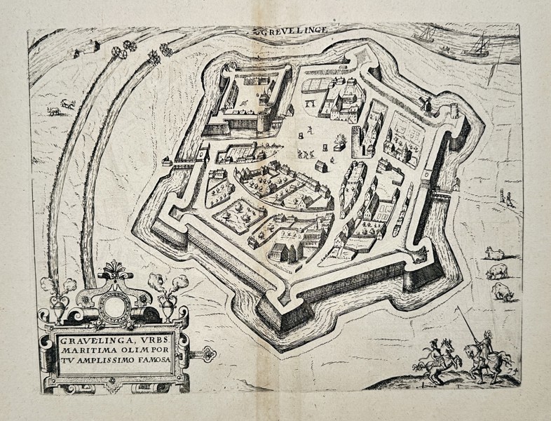 Lodovico Guicciardini (1521–1589) - Map of the City of Gravelinga - Copperplate Engraving (Late 16th Century)