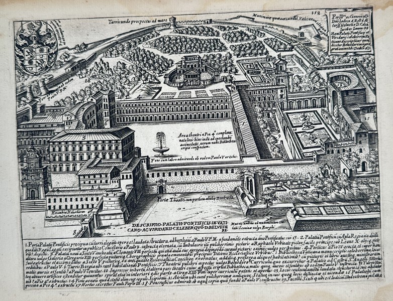 Giacomo Lauro (1550–1630) - View of the Palace of Belvedere, Rome - Copperplate Engraving (Late 16th Century)