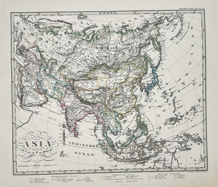 Adolf Stieler (1775–1836) - Map of Asia - Hand-colored Engraving (Early 19th Century)