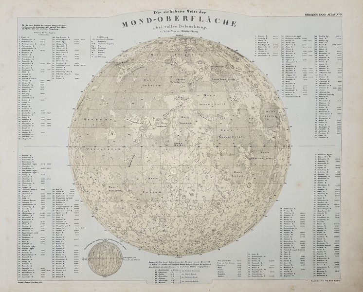 Adolf Stieler (1775–1836) - Map of the Lunar Surface - Engraving (Mid-19th Century)