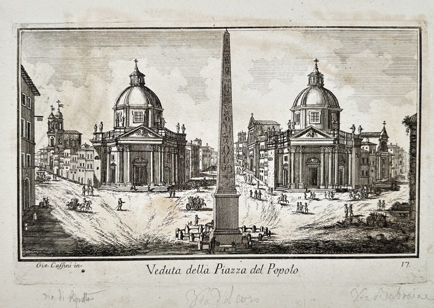Giovanni Domenico Cassini (1625–1712) - View of the Piazza del Popolo, Rome - Copperplate Engraving (Late 18th Century)