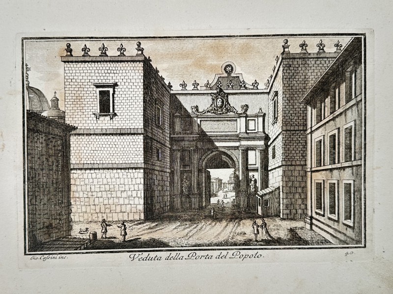 Giovanni Domenico Cassini (1625–1712) - View of the Porta del Popolo, Rome - Copperplate Engraving (Mid-18th Century)