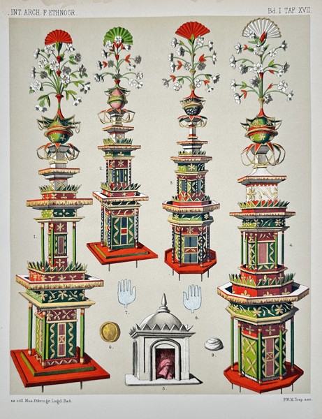 Pieter Willem Marinus Trap (1852–1905) - Tiered Ceremonial Architectural Structures - Color Lithograph (Late 19th Century)