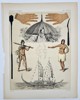 Pieter Willem Marinus Trap (1852–1905) - Dwelling, Canoe, and Figures from the Pacific - Color Lithograph (Late 19th Century)