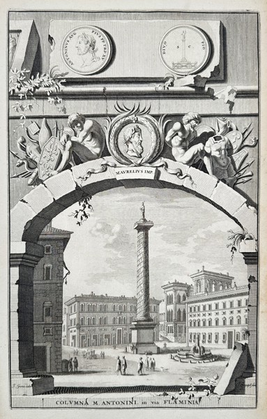 Jan Goeree (1670–1731) - View of the Column of Marcus Antoninus, Rome - Copperplate Engraving (Early 18th Century)