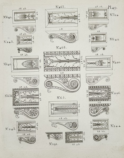 Joseph Beunat (19th century) - Designs for Neoclassical Consoles and Friezes - Copperplate Engraving (Early 19th Century)