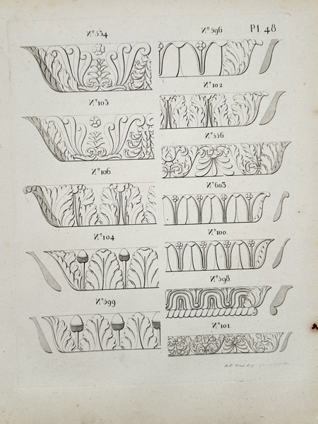 Joseph Beunat (19th century) - Designs for Classical Cornice Moldings - Copperplate Engraving (Early 19th Century)