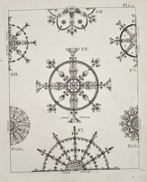 Joseph Beunat (19th century) - Designs for Radial and Circular Ornamentation (Ceiling Roses) - Copperplate Engraving (Early 19th Century)