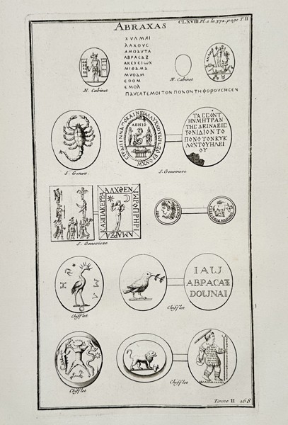Bernard de Montfaucon (1655–1741) - Studies of Abraxas and Gnostic Engraved Gems - Copperplate Engraving (Early 18th Century)